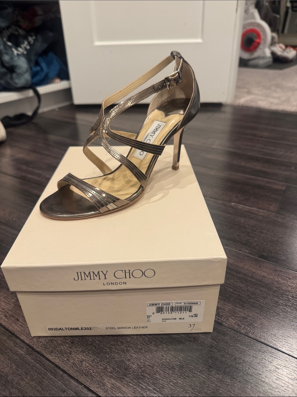 Jimmy Choo Metallic Strappy Stiletto Sandals - Steel